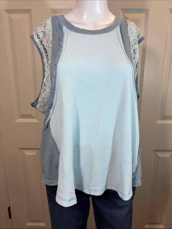 POL Tops - POL Light Blue Lace-Trim Sleeveless Tank